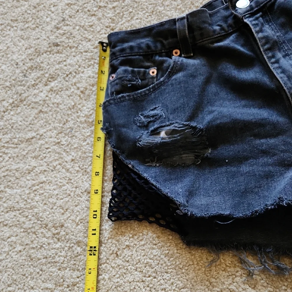 Furst of a Kind Reworked Levi's Dark Denim Distressed Shorts Mesh Sides Sz M